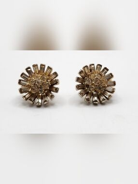 Rhinestone round vintage clip on earrings Coro Gold Tone